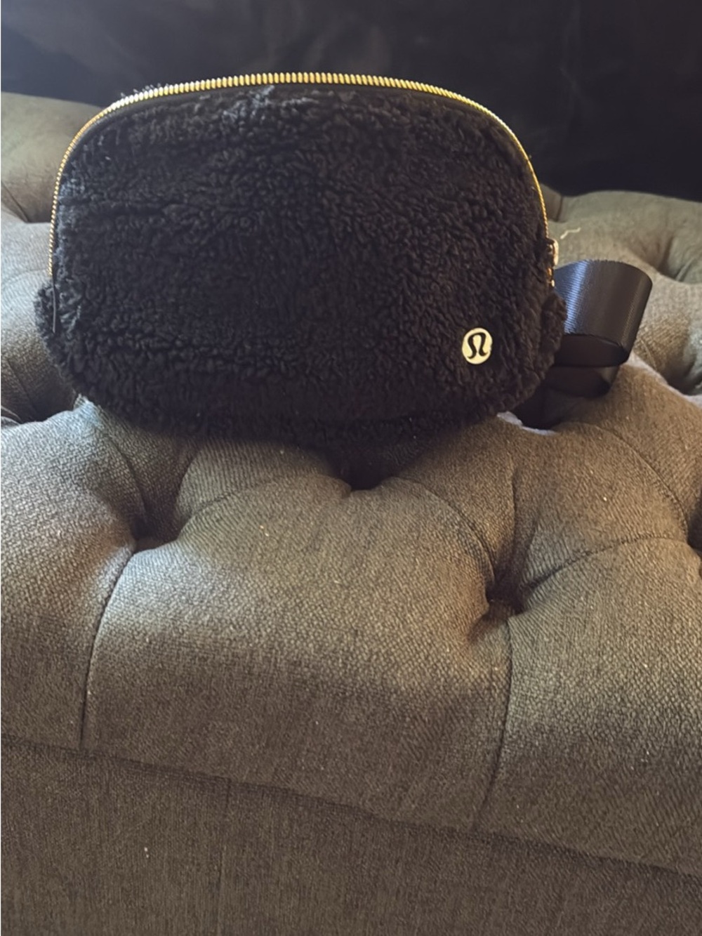lululemon athletica Black Sherpa Waist Pouch with Gold Zipper
